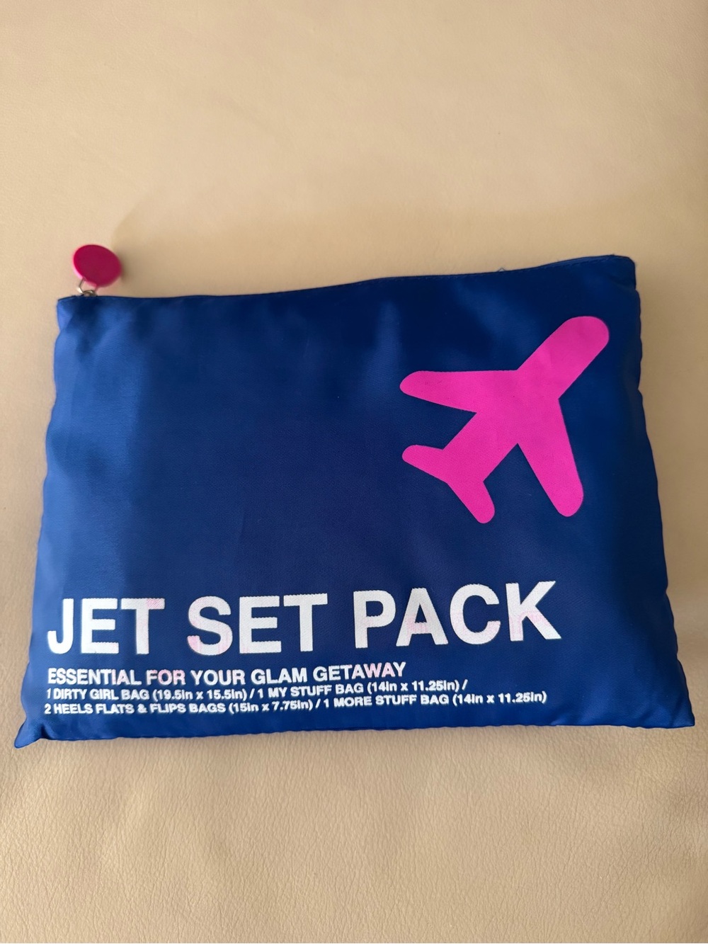Jet Set Pack Travel Pouches - Navy Blue with Pink Plane